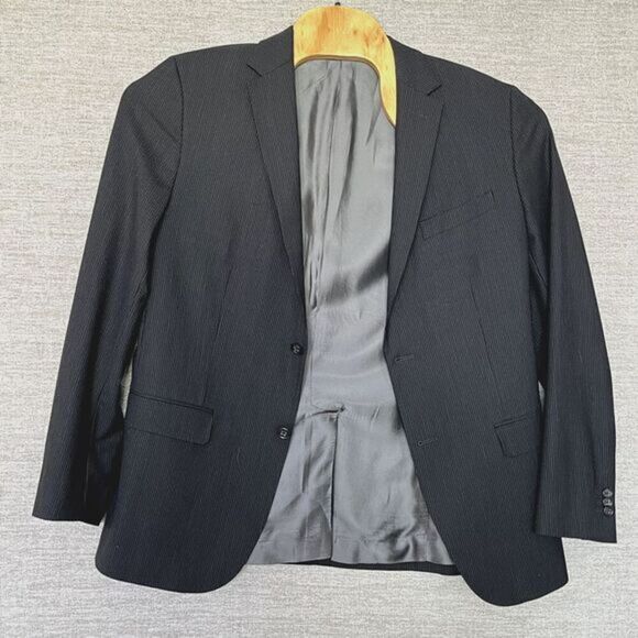 Banana Republic Wool Blend Blazer Jacket Mens 42R Black Pinstripe Tailored Fit - Picture 4 of 13